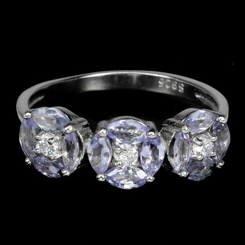 Silberring mit Tansaniten und weißem Topas Größe 14