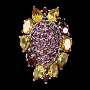 Ring 925 natürliche Granate Citrin Größe 16