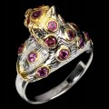 Ring, tiger, rhodolite garnet, size 19.5 silver