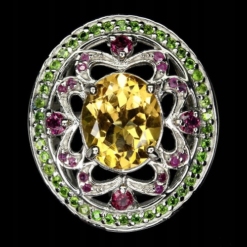 Ring 925 Granaten Citrin Diopside Größe 13