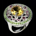 Ring 925 Granaten Citrin Diopside Größe 13