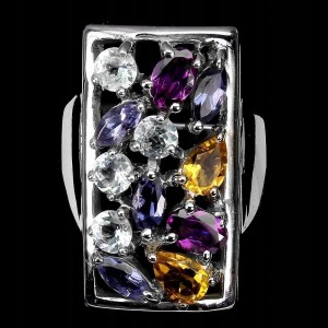 Ring 925 Tansanit Aquamarin Citrin Größe 16