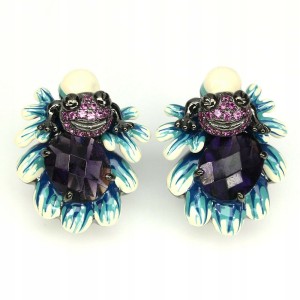 Silber Emaille Ohrringe AAA Zirkonia Frosch 1