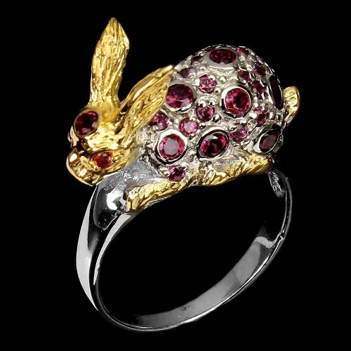 Silver ring garnet sapphires size 16.5 rabbit
