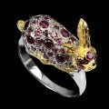 Silver ring garnet sapphires size 16.5 rabbit