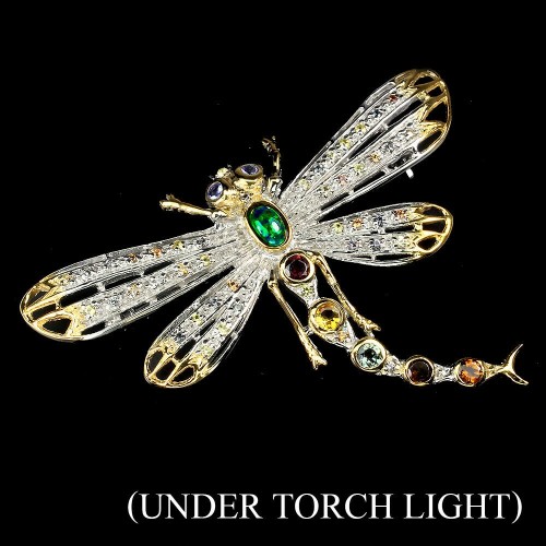 Silberbrosche schwarzer Opal natürlichen Libellen Saphiren