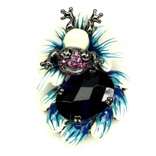 Frosch Brosche violetter Zirkonia AAA Silber 925