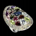 Silberring schwarzer Opal natürliche Saphire Größe 17