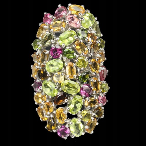 Silberring mit natürlichem Turmalin Olivin Größe 17