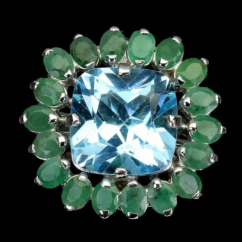 Ring Smaragde Silber Topas natürliche Größe 14,5