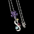 Silberkette Amethysten Granat Apatit 925 Blume