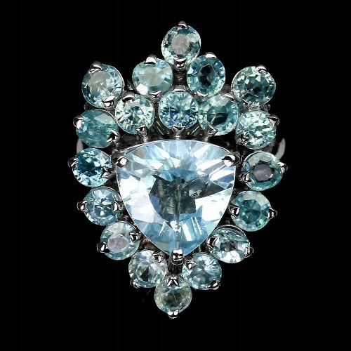 Zircons ring, natural sky topaz, size 18