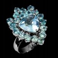 Zircons ring, natural sky topaz, size 18