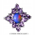 Silber Feueropal Amethyste Ring Größe 15,5