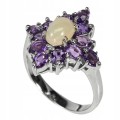 Silber Feueropal Amethyste Ring Größe 15,5