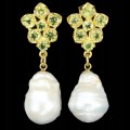 Silberohrringe 925 natürliche Peridot Perlen 6 1