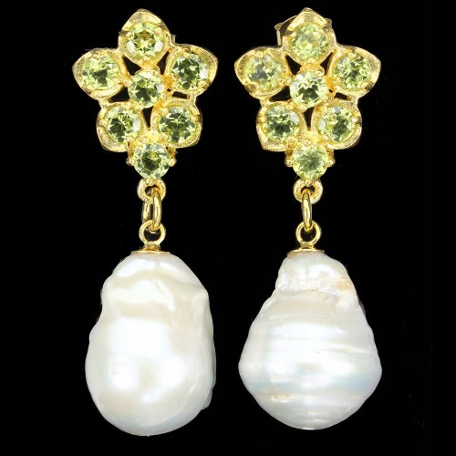Silberohrringe 925 natürliche Peridot Perlen 6 1