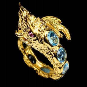 Ring Topas Granat Sterlingsilber Thaidrache Größe 15