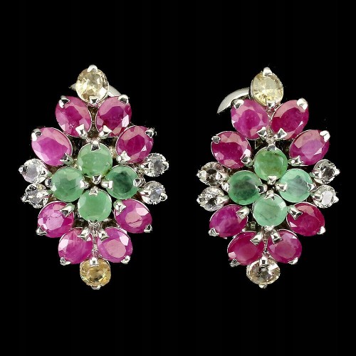 Silberohrringe natürliche Smaragde Zirkone Rubine 1