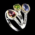 Silver ring iolite diopside garnet size 15.5