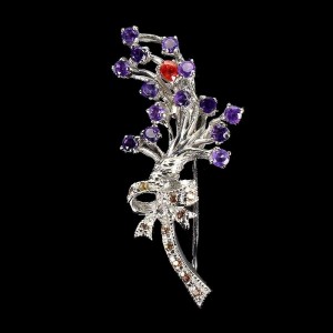 Brosche natürliches Silber Granate Rhodolite Saphire 2