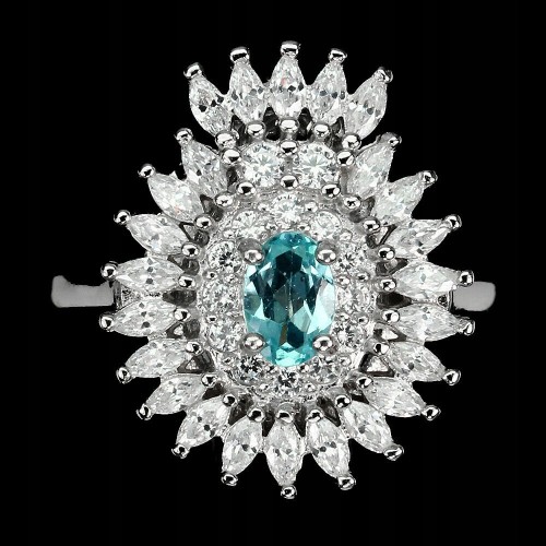 Silberring mit natürlichen Apatit Zirkonia Größe 17