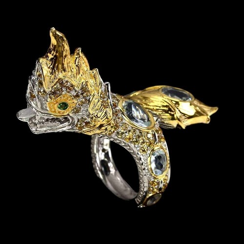 Ring Aquamarin Diopsid Thaidrache Größe 14