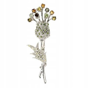 Brosche Turmalin Blume Saphire Silber Diopside 2