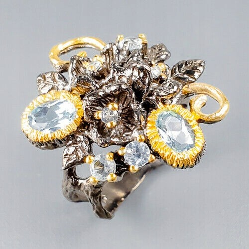 Ring natürlicher Topas blau 925 Größe 12,5