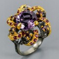 Ring 925 natürliche Amethyst Granate Größe 14,5