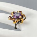 Ring 925 natürliche Amethyst Granate Größe 14,5