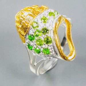 Silberring natürliche Diopside 925 Größe 15