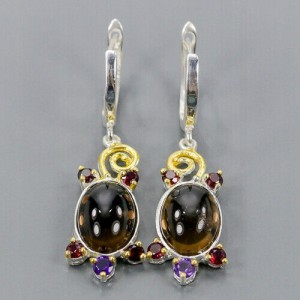 Silberohrringe natürlicher Rauchquarz Amethyste 1