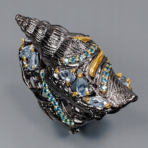 Ring blauer Topas Zirkonia Muschel Größe 13,5 