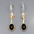 Silver earrings natural smoky quartz garnet 1