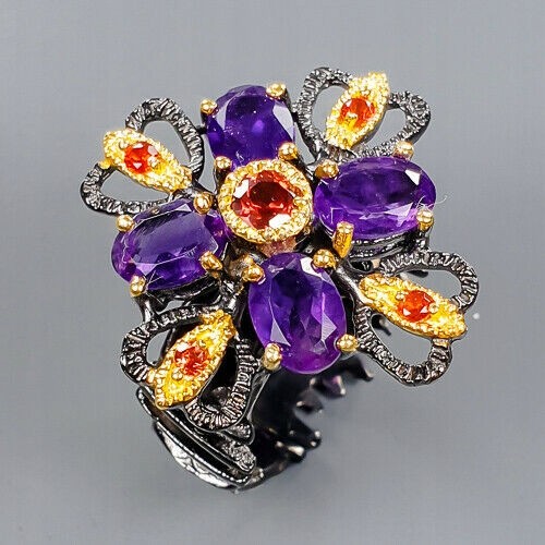 Ring 925 natürliche Amethyste Granate Größe 13