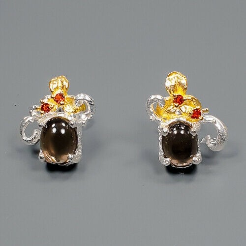 Wunderschöne Ohrringe natürlicher Rauchquarz Granat 1