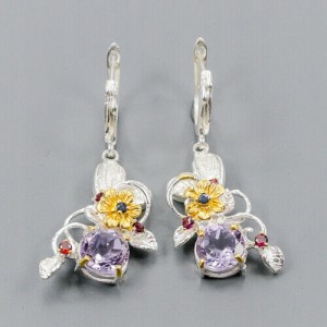 Ohrringe Silber 925 Saphire natürliche Amethyste 1