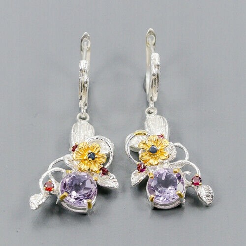 Ohrringe Silber 925 Saphire natürliche Amethyste 1