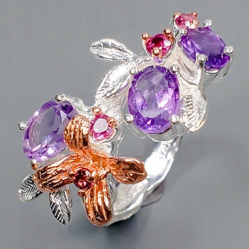 Ring 925 natürliche Amethyste Granate Größe 15 2