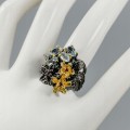 Ring Natur Topas Granaten Blumen Größe 15,5