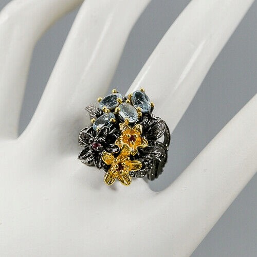 Ring Natur Topas Granaten Blumen Größe 15,5