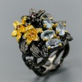 Ring Natur Topas Granaten Blumen Größe 15,5