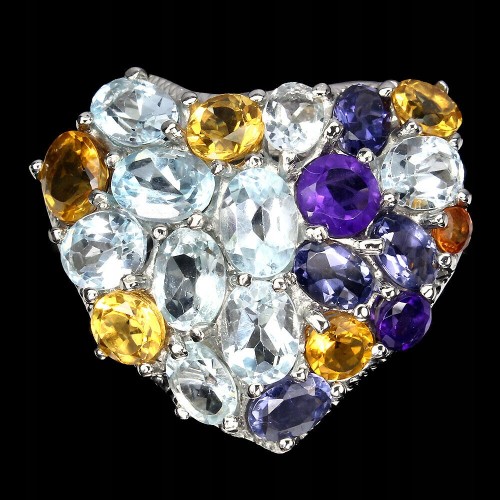 Ring 925 Tansanit Aquamarin Citrin Größe 13,5