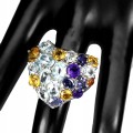 Ring 925 Tansanit Aquamarin Citrin Größe 13,5