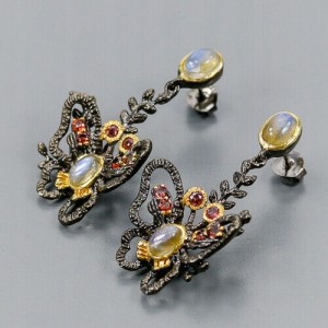 Schöne Ohrringe natürliche Labradorite Granaten Schmetterling 1