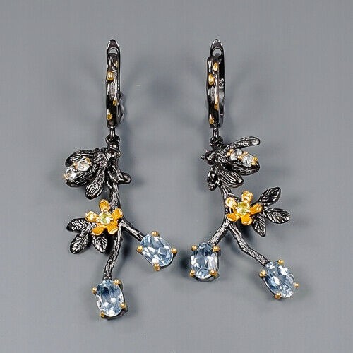 Silberohrringe natürlicher Olivin Topas blau 2