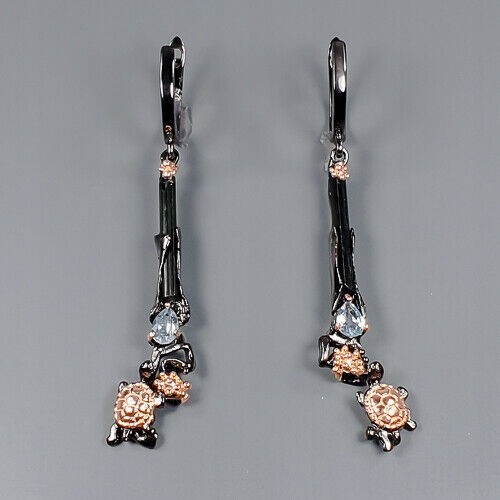 Silver natural turtle topaz tourmaline earrings 2