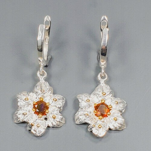 Ohrringe natürliche Feueropale orange Blume 2