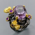 Natural ring 17x12mm, amethyst, silver size 13.5